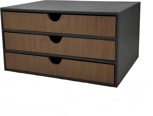 Miniatura 3 de Organizador de escritorio de cuero de 3 cajones con soporte para archivos A4, caja de almacenamiento modular apilable para suministros de oficina