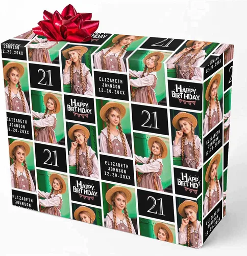 Miniatura 16 de M YESCUSTOM Personalized Birthday Wrapping Paper with Picture Age Custom 1st 18th 30th 40th 50th 60th Happy Birthday Gift Wrapping Paper Roll