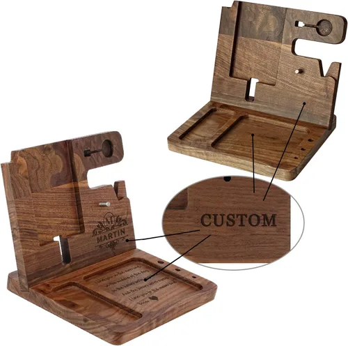 Miniatura 3 de Regalo personalizado para hijo – Estación de acoplamiento de madera, organizador de escritorio grabado personalizado, estación de acoplamiento