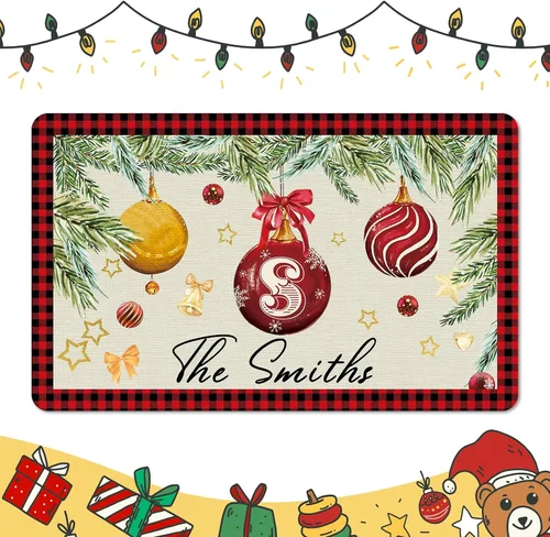 Miniatura 16 de Tapete personalizado de bienvenida de Navidad para entrada al aire libre con nombre, tapete de puerta de Navidad personalizado para Navidad, tapete