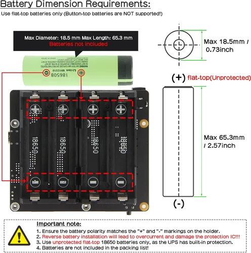 Miniatura 6 de Geekworm X1202 Placa de expansión UPS de 4 celdas y 5 V para Raspberry Pi 5 Salida máxima de 5.1 V 5 A Entrada ancha de 6 a 18 V Encendido