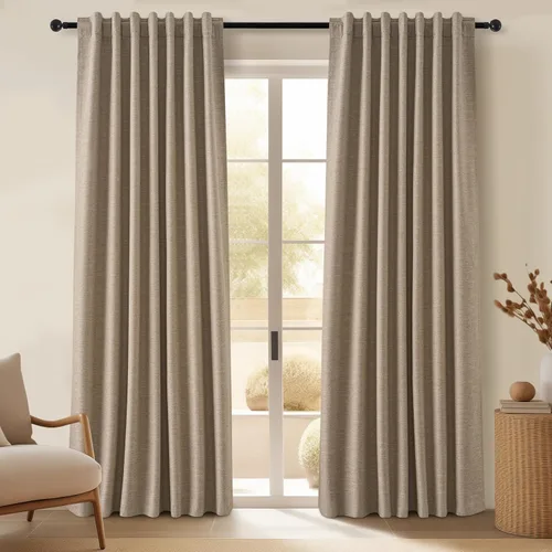 Miniatura 42 de Topfinel Cortinas opacas, blanco beige, 2 paneles, ventanas pequeñas, textura, mezcla de lino, bohemia, abedul, rural, gancho, bolsillo trasero