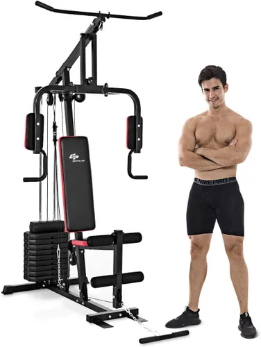 Goplus Sistema de gimnasio en casa multifunción, equipo de entrenamiento de fuerza, máquina de fuerza para fitness, para entrenamiento de cuerpo