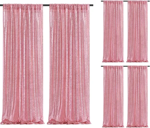 Miniatura 79 de Cortinas de fondo de lentejuelas rosas de 2 piezas, 2 pies x 8 pies, fondo de fotografía, cortina para fiestas con purpurina, fondo de boda, tela