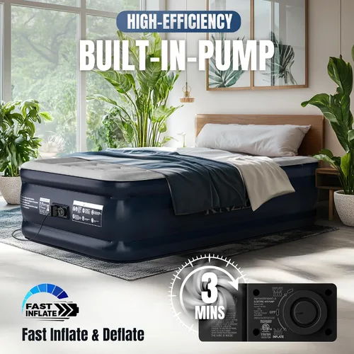 Miniatura 6 de KNZZO Colchón de aire doble con bomba incorporada, colchón inflable superior de 18 pulgadas con tela flocada impermeable, cama inflable rápida