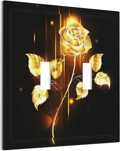 Miniatura 481 de Cubiertas de placa de pared de 3 gang con interruptor de luz de triple palanca, en negro y dorado con esplendor de oro rosa, estampado floral