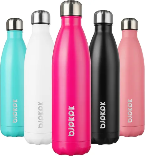 Miniatura 90 de BJPKPK Botellas de agua de acero inoxidable con aislamiento de 17 onzas, mantiene el frío y el calor, brillante oro rosa Oro rosa brillante