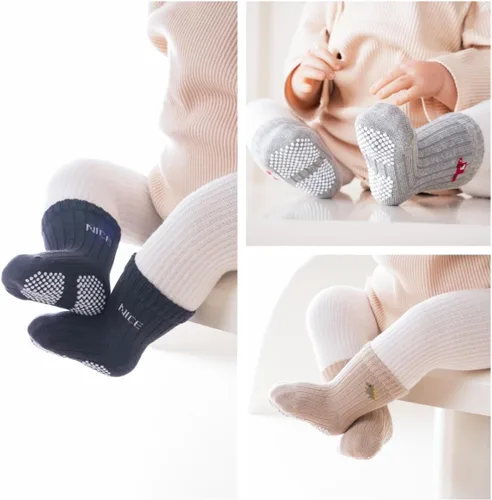 Miniatura 2 de J Poqobog - Calcetines de tripa para bebés, calcetines de algodón peinado con agarre para niños pequeños, sin deslizamiento/antideslizamiento