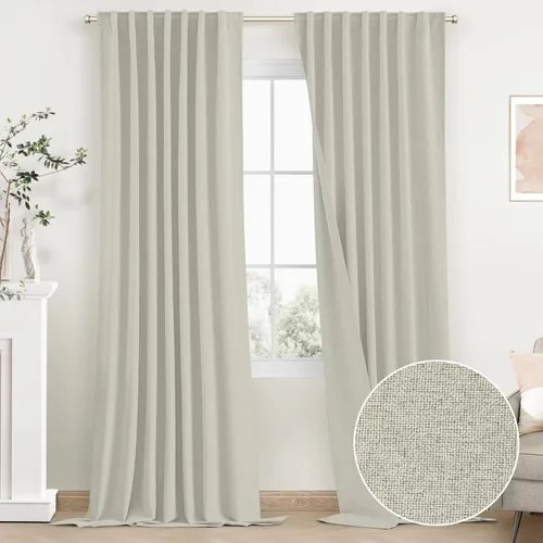 Miniatura 11 de SimpleHome - Cortinas 100% opacas de lino color naranja quemado, de 72 pulgadas de largo, con pestaña trasera de estilo granja para sala de estar