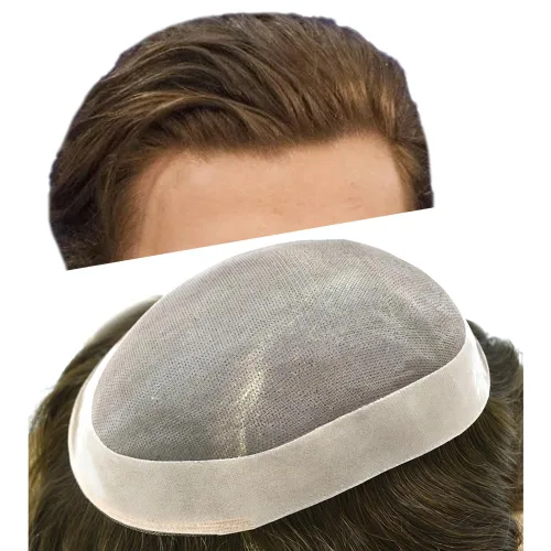 Miniatura 36 de Tupé para hombre, pieza de cabello humano real, monofilamento, tupé para hombres, postizos, unidades de sistema de reemplazo de cabello, gris