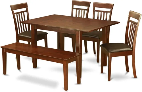Miniatura 10 de East West Furniture NOCA7-MAH-LC - Juego de mesa de comedor moderno de 7 piezas que consta de una mesa rectangular de madera con hoja de mariposa