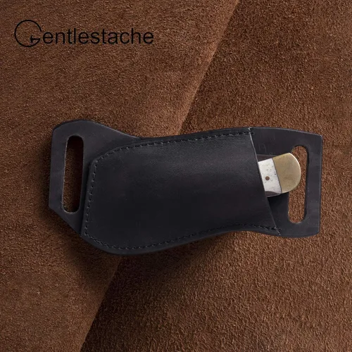 Miniatura 4 de Gentlestache Funda de cuero para cuchillo de bolsillo para cinturón, funda plegable para cuchillo, funda para cinturón EDC, color negro compacto