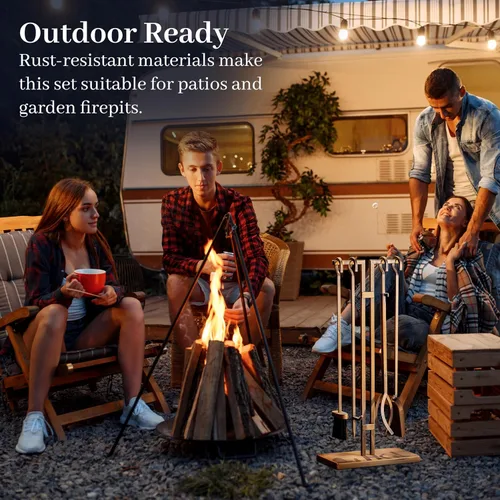 Miniatura 6 de 2WAYZ Juego de herramientas para chimenea – 5 piezas de asas clásicas sin perilla – Herramientas modernas para chimenea y accesorios para hogueras