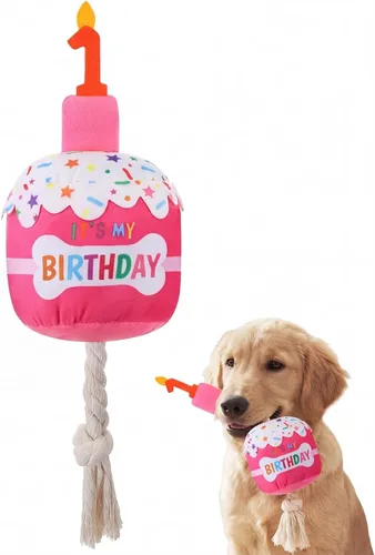 Miniatura 34 de Dansydaisy Accesorios de juguete de pastel de cumpleaños para perros, regalos para niñas y niños, juguete de peluche chirriante para decoración
