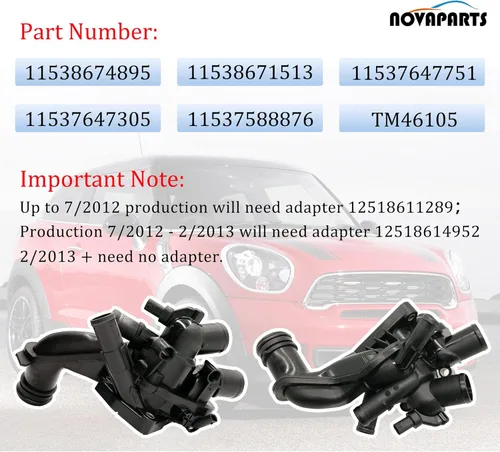 Miniatura 3 de NOVAPARTS 11538674895 Conjunto de carcasa del termostato del refrigerante del motor para 2011-2016 N16 Mini Cooper Clubman Countryman Convertibles