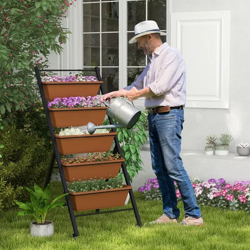 Miniatura 2 de Safstar - Macetero vertical de 5 niveles, cama de jardín elevada con 2 ruedas con bloqueo, 5 jardineras extraíbles, marco de metal, caja