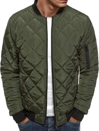 Chaqueta bomber acolchada de diamante para hombre, chaqueta universitaria acolchada con cremallera, cuello alto, abrigo de invierno suelto de aviador