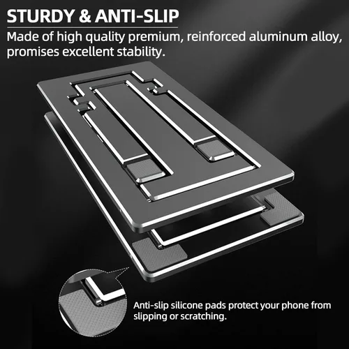 Miniatura 5 de Soporte para teléfono celular, totalmente plegable, altura ajustable, soporte de teléfono de aleación de aluminio para escritorio/oficina