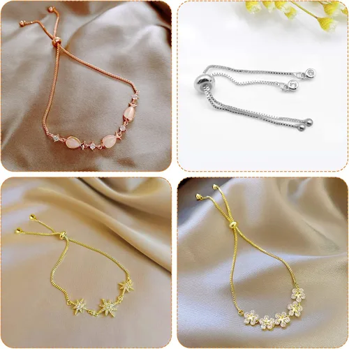 Miniatura 6 de Oubaka 12 pulseras deslizantes ajustables, cadenas extensoras ajustables con extremos de bola, cadenas extensoras para pulseras, joyería