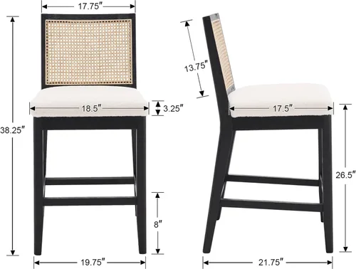 Miniatura 2 de VESCASA Taburetes tapizados de encimera de 26.5 pulgadas de alto con respaldo de ratán rectangular, sillas de bar modernas de altura de mostrador