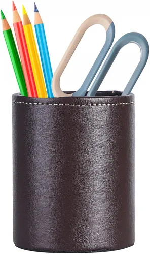 Miniatura 11 de Soporte para bolígrafo para escritorio, soportes de lápiz de cuero PU para cosméticos suministros de oficina, organizador de escritorio negro PH107