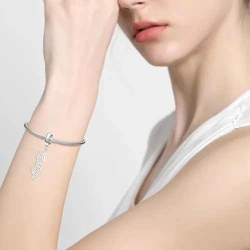 Miniatura 2 de QeenseKc Colgante de corazón con nombre personalizado para Pandora, pulsera europea, collar, regalo para mujeres y niñas