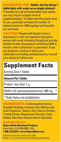 Miniatura 3 de SAM-e - Tabletas completas de 400 mg, tamaño de valor de 36 unidades, apoya un estado de ánimo saludable y comodidad articular