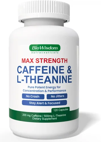 Miniatura 10 de Max Strength Caffeine L Theanine Pills (200 mg/500 mg) – Sin nerviosismo máximo de energía, enfoque, rendimiento, alerta – Pastillas de cafeína