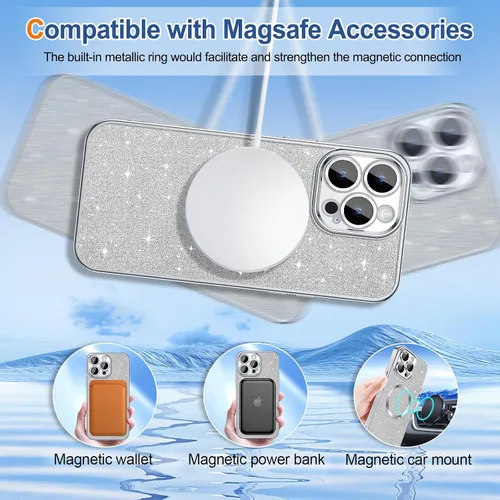 Miniatura 18 de Hython Funda para iPhone 14 Pro Max con purpurina, fundas magnéticas transparentes para teléfono con protector de lente de cámara