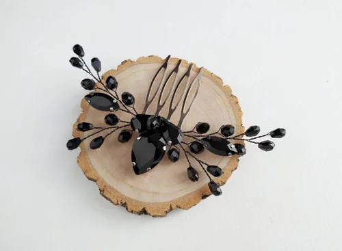 Miniatura 2 de Peine de pelo pequeño con diamantes de imitación de ónix negro y lágrima para mujer, accesorio para el cabello de boda, regalo de cristal para su