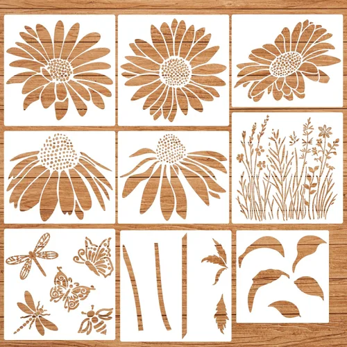 Miniatura 6 de Plantillas de flores grandes para pintar en plantillas de valla de madera para exteriores, plantilla de flor de cono de margarita reutilizable
