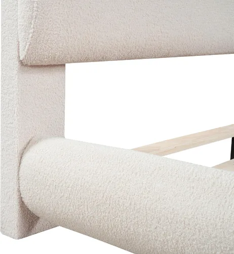 Miniatura 8 de Cama de Plataforma Tapizada con Forma Curva con Cabecera de Forma Curva, Marco de Cama de Madera Tamaño Full para Dormitorio de Niños y Adultos