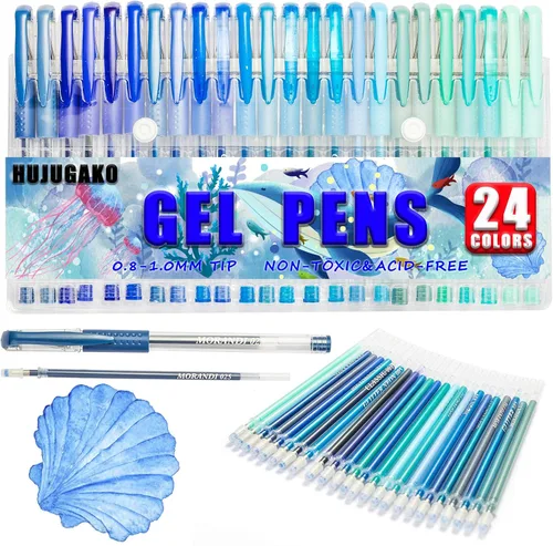 Miniatura 2 de Paquete de 48 bolígrafos de gel azules, 24 bolígrafos de gel de colores con 24 repuestos, 40% más de tinta para escribir suavemente para adultos