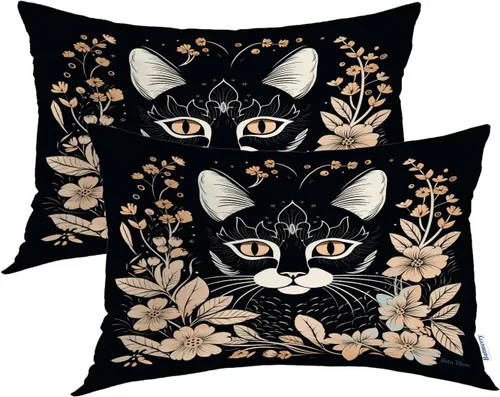 Miniatura 63 de Batmerry Black Cat Green Leaves Throw Pillow Covers, Cat Among Foliage Decorative Pillow Covers Digital Printing Blended Fabric for Couch Sofa Bed