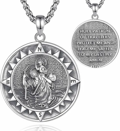 Miniatura 52 de CELESTIA Medallas de plata de ley 925 San Miguel/San Cristóbal/San Benito/San Gabriel/Virgen María/Jesús/Caravaca/Metatrón/Sello de los Siete