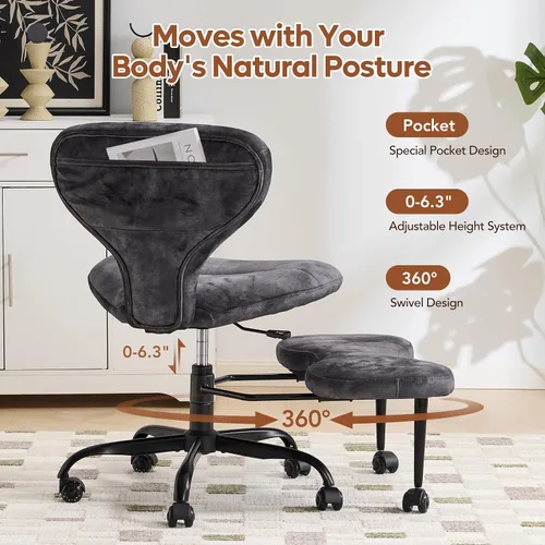 Miniatura 6 de YFO Silla ergonómica de oficina con patas cruzadas y silla de meditación para TDAH con ruedas silenciosas para silla de escritorio de oficina