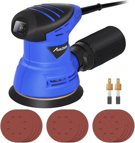 AVID POWER Lijadora Orbital de 5 Pulgadas, Herramienta de Lijadora Eléctrica de 12000 RPM, Lijadora Orbital Aleatoria para Carpintería, 12 Piezas de