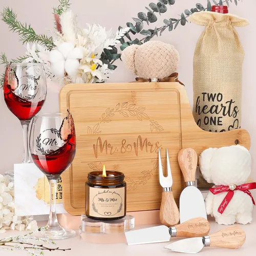 Regalos de boda para parejas 2026, regalos para parejas, regalo de novia, regalo de recién casados, regalo de señor y señora, cesta de vela de bambú