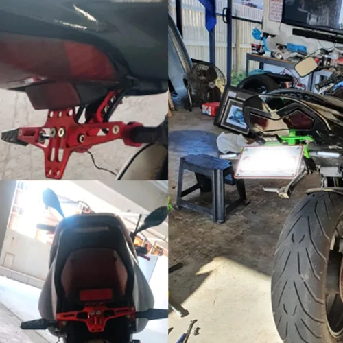 Miniatura 2 de Soporte universal para placa de matrícula de motocicleta, cola trasera, soporte para placa de matrícula, eliminador de guardabarros con luz LED