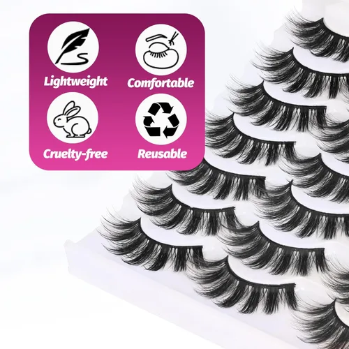 Miniatura 6 de Veleasha Pestañas postizas de visón sintético 3D, pestañas postizas esponjosas de aspecto natural, paquete de 14 pares de pestañas postizas de lujo