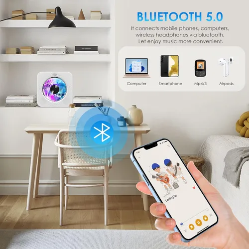 Miniatura 16 de Gueray Reproductor de CD portátil, reproductor de CD Kpop Bluetooth para escritorio con altavoz de sonido de alta fidelidad, radio FM, reproductor