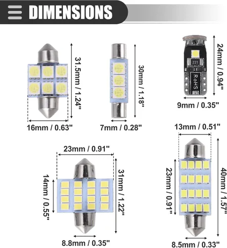 Miniatura 4 de Motoforti Juego de bombillas LED universales T10, bombillas LED de repuesto para interiores, bombillas de repuesto de 24/30/31/31.5/1.575 in