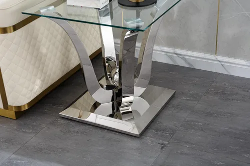 Miniatura 83 de Mesa de centro de cristal de lujo, mesa de centro de sofá de 47 pulgadas con marco de acero inoxidable dorado y parte superior de vidrio negro, mesa