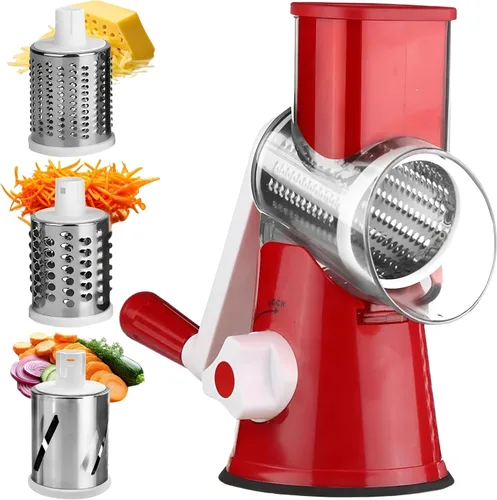Rallador de queso para triturar queso | Rallador de queso con manivela de mano con 3 cuchillas intercambiables | Rallador de alimentos para frutas,