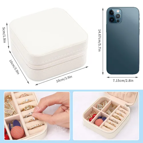 Miniatura 3 de Mini joyero portátil de viaje de cuero para joyas de anillo organizador caja de regalo de almacenamiento para niñas y mujeres (blanco).