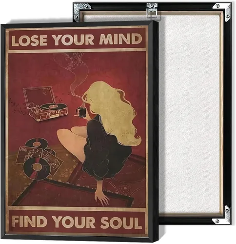 Miniatura 17 de Póster retro con texto en inglés «Lose Your Mind Find Your Soul», arte de pared inspirador para la salud mental, arte abstracto de música cósmica
