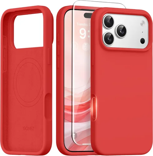 Miniatura 11 de GONEZ Funda de silicona para iPhone 14 Pro Max, compatible con MagSafe, con protector de pantalla + protector de lente de cámara, silicona líquida a