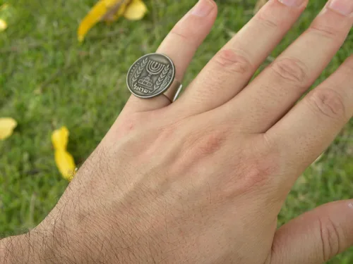 Miniatura 5 de Jewish men women signet ring authentic Israel Menorah 1/2 Lira coin sterling silver band nice gift Hanukkah Bar & Bat Mitzvah