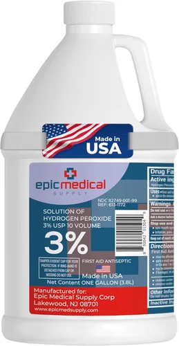 Epic Medical Supply 3% Peróxido de hidrógeno - Antiséptico de primeros auxilios y limpiador multiusos - Lavado tópico para cortes, raspaduras y