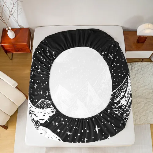 Miniatura 6 de Juego de sábanas de 3 piezas con diseño abstracto de estrellas y sol para niños, diseño de luna y sol, para niños y adultos, diseño de árbol